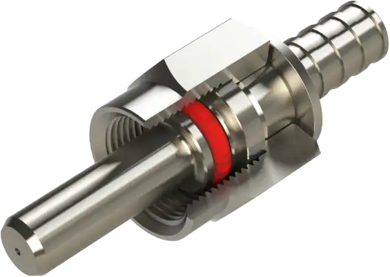 FSMA-905-Stecker im CAD-Schnitt mit Ferrule und rotem O-Ring